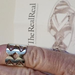 The Real Real Silver Tom Tom Double Novo Ring. Size 7.5.